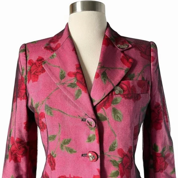 Moschino Cheap and Chic Mesh Floral Rose Blazer Pink Sequin Jacket